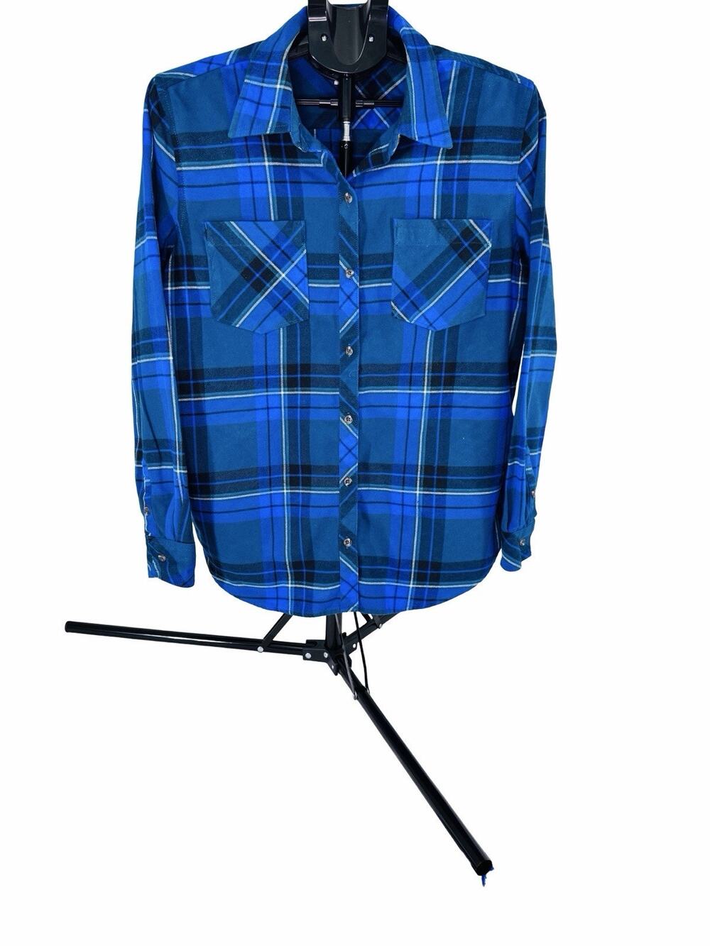 Natural Reflections Women’s L Blue Plaid Collared Long Sleeve Button-Up Top